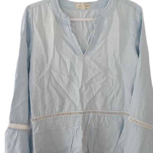 Cloth & Stone Womens Washed Aria Henley Blue Chambray Crochet Inset S - Picture 4 of 5